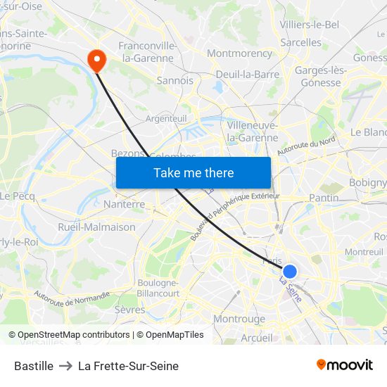 Bastille to La Frette-Sur-Seine map