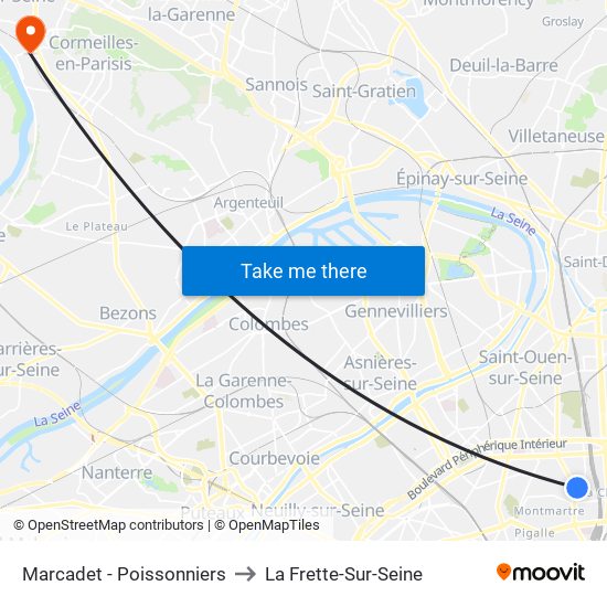 Marcadet - Poissonniers to La Frette-Sur-Seine map