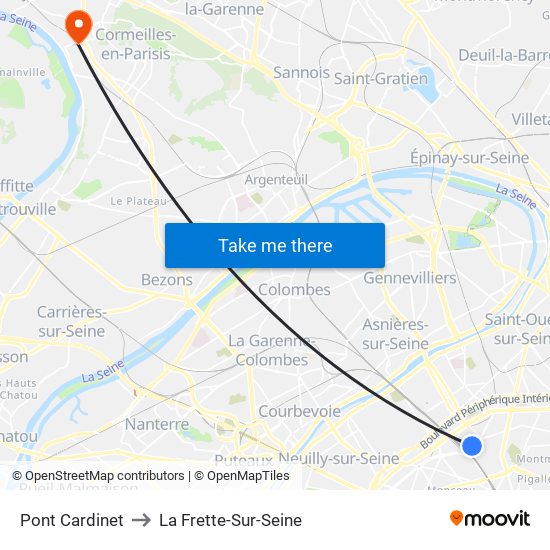 Pont Cardinet to La Frette-Sur-Seine map