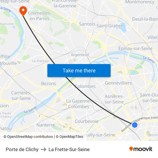Porte de Clichy to La Frette-Sur-Seine map