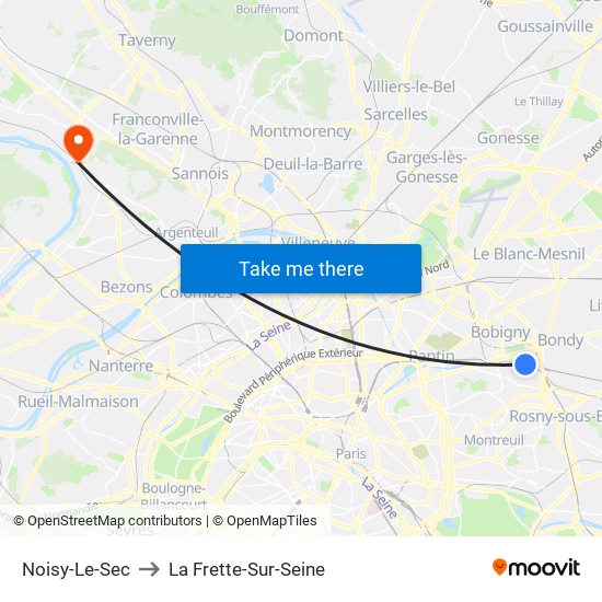 Noisy-Le-Sec to La Frette-Sur-Seine map