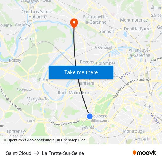 Saint-Cloud to La Frette-Sur-Seine map
