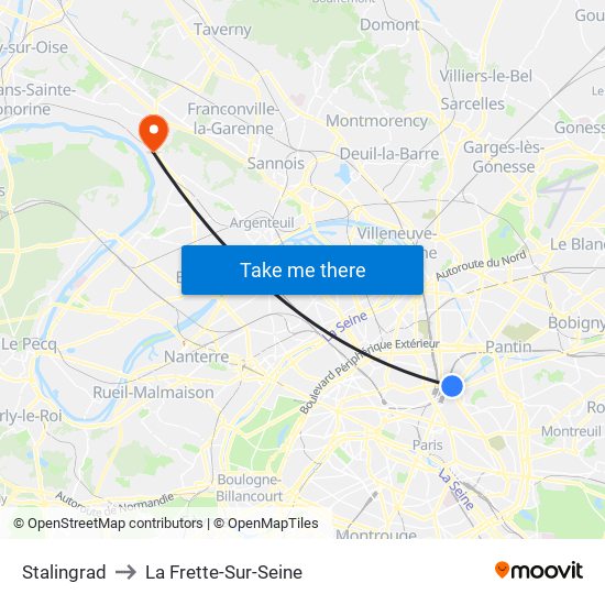 Stalingrad to La Frette-Sur-Seine map