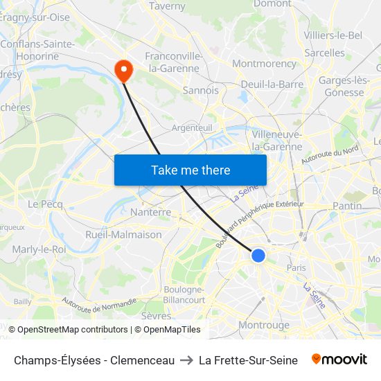 Champs-Élysées - Clemenceau to La Frette-Sur-Seine map