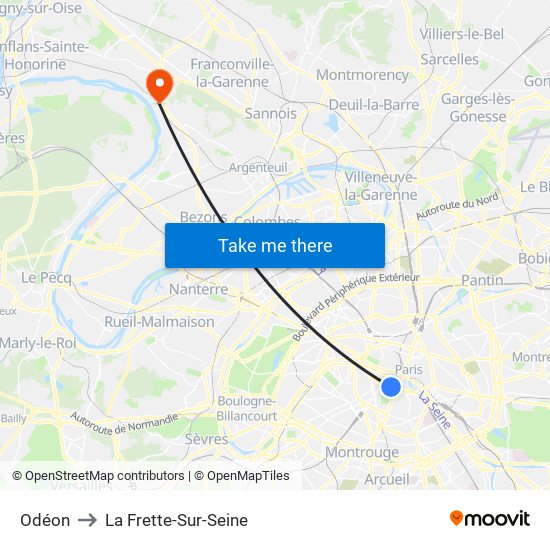 Odéon to La Frette-Sur-Seine map