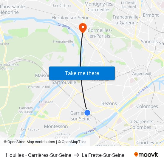Houilles - Carrières-Sur-Seine to La Frette-Sur-Seine map