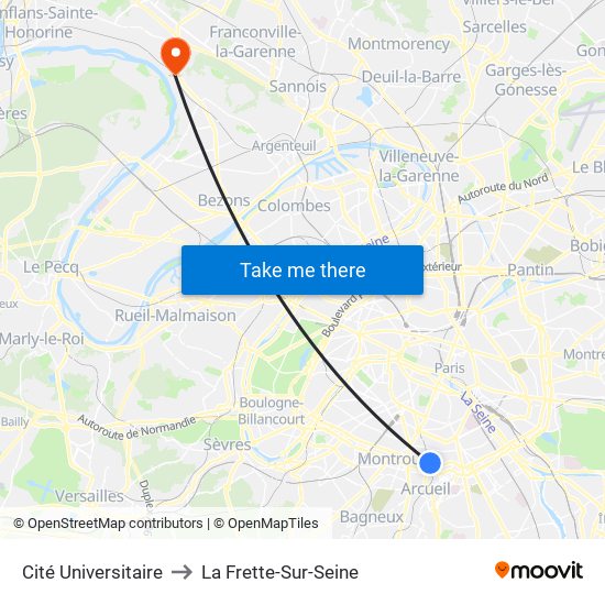 Cité Universitaire to La Frette-Sur-Seine map