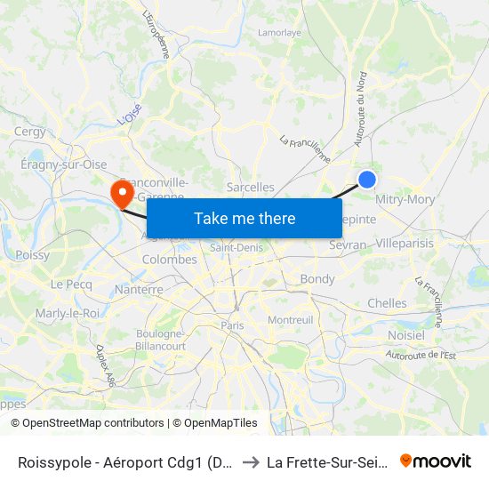 Roissypole - Aéroport Cdg1 (D3) to La Frette-Sur-Seine map