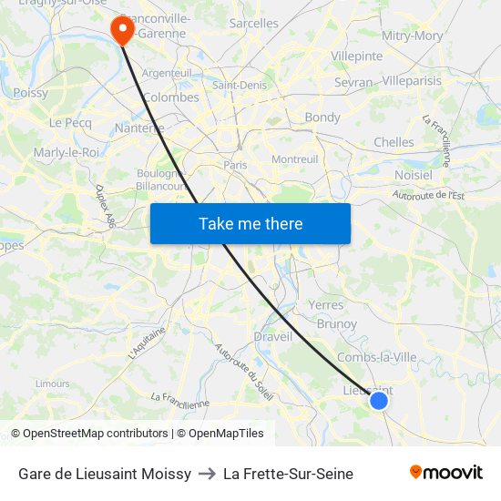 Gare de Lieusaint Moissy to La Frette-Sur-Seine map