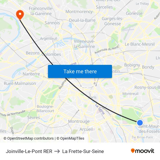 Joinville-Le-Pont RER to La Frette-Sur-Seine map