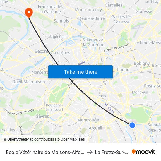 École Vétérinaire de Maisons-Alfort - Métro to La Frette-Sur-Seine map