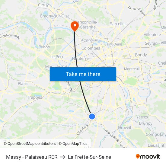 Massy - Palaiseau RER to La Frette-Sur-Seine map