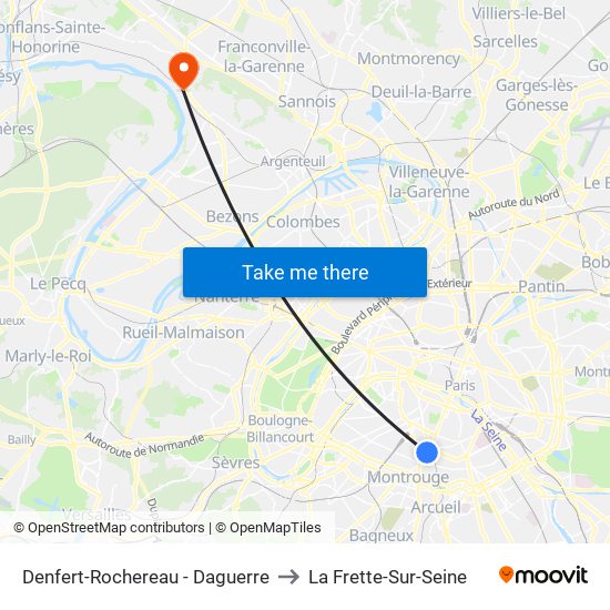 Denfert-Rochereau - Daguerre to La Frette-Sur-Seine map