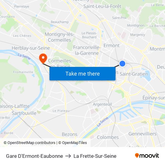 Gare D'Ermont-Eaubonne to La Frette-Sur-Seine map