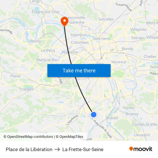 Place de la Libération to La Frette-Sur-Seine map