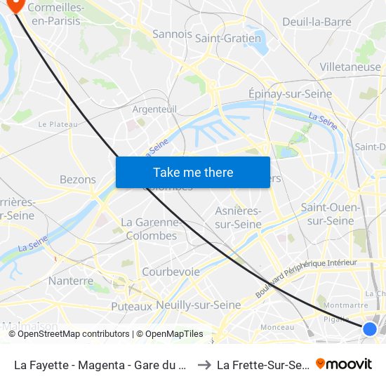 La Fayette - Magenta - Gare du Nord to La Frette-Sur-Seine map