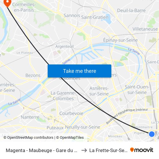 Magenta - Maubeuge - Gare du Nord to La Frette-Sur-Seine map