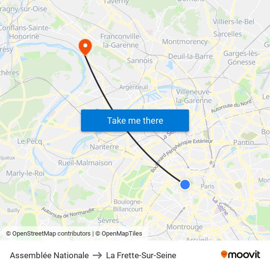 Assemblée Nationale to La Frette-Sur-Seine map