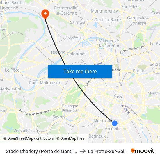 Stade Charléty (Porte de Gentilly) to La Frette-Sur-Seine map