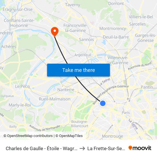 Charles de Gaulle - Étoile - Wagram to La Frette-Sur-Seine map