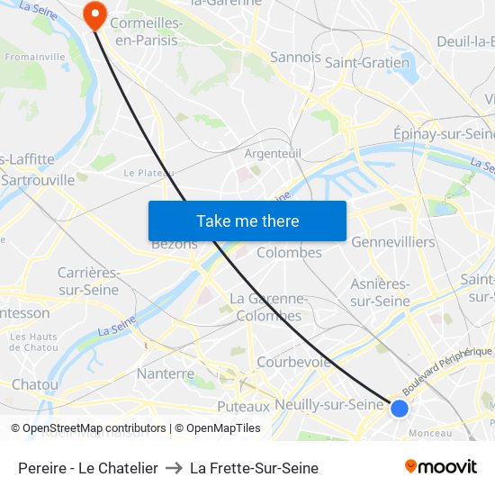 Pereire - Le Chatelier to La Frette-Sur-Seine map
