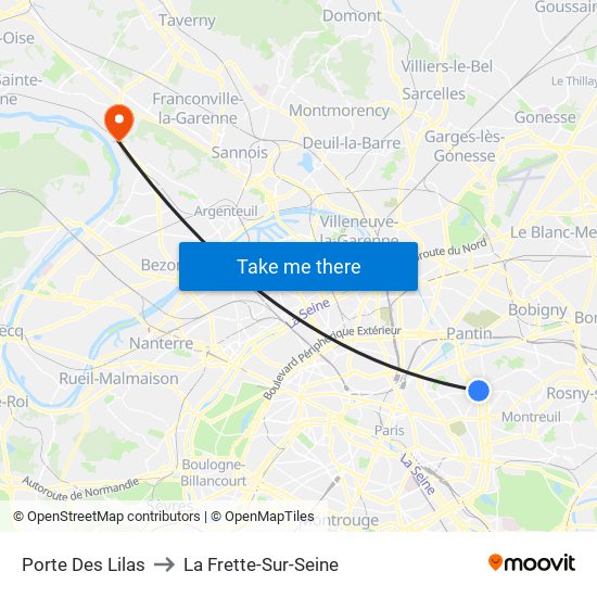 Porte Des Lilas to La Frette-Sur-Seine map