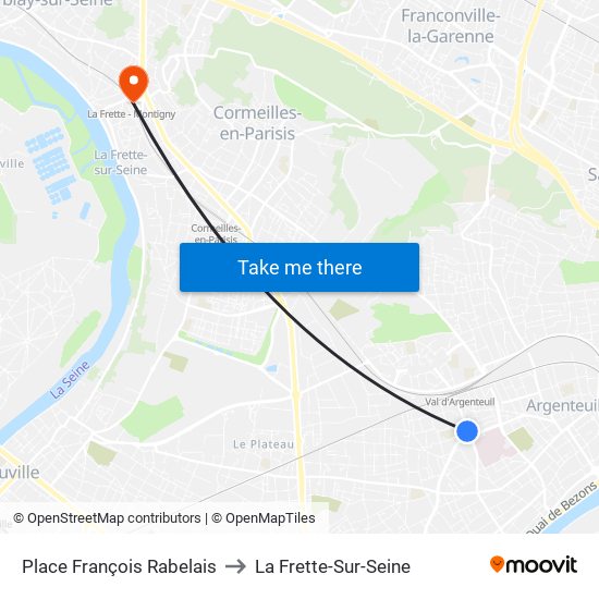 Place François Rabelais to La Frette-Sur-Seine map