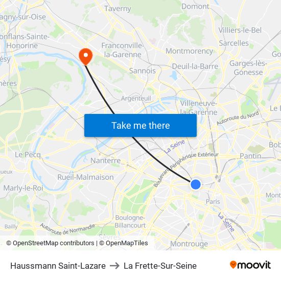 Haussmann Saint-Lazare to La Frette-Sur-Seine map