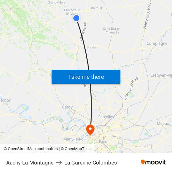 Auchy-La-Montagne to La Garenne-Colombes map