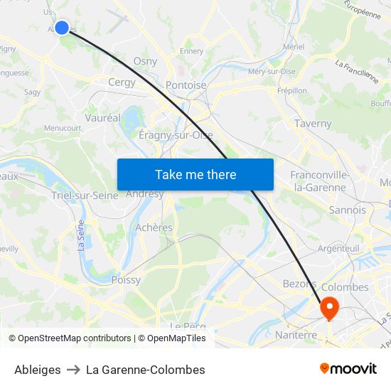 Ableiges to La Garenne-Colombes map