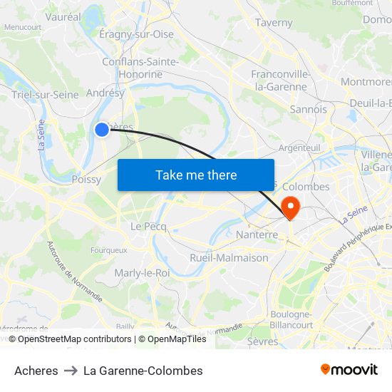 Acheres to La Garenne-Colombes map