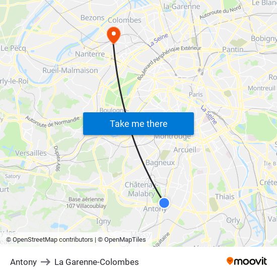 Antony to La Garenne-Colombes map