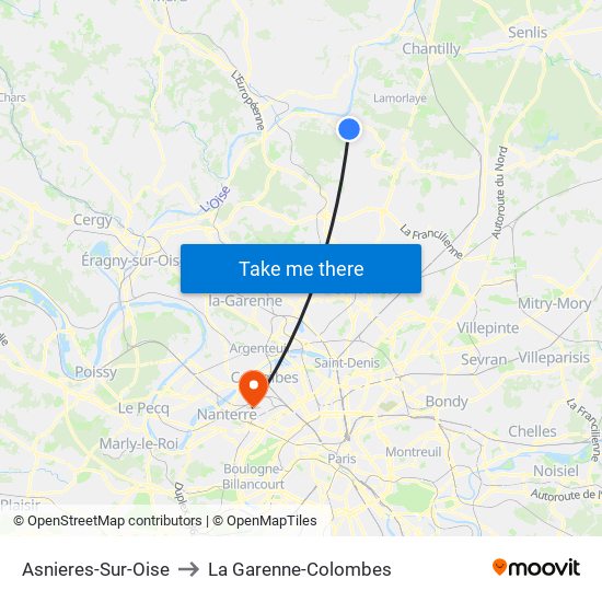 Asnieres-Sur-Oise to La Garenne-Colombes map