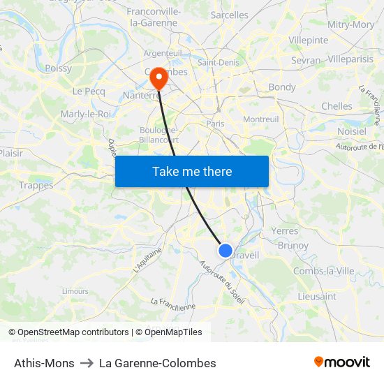 Athis-Mons to La Garenne-Colombes map
