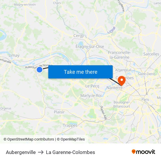 Aubergenville to La Garenne-Colombes map