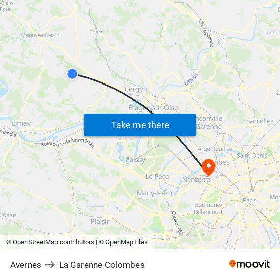 Avernes to La Garenne-Colombes map