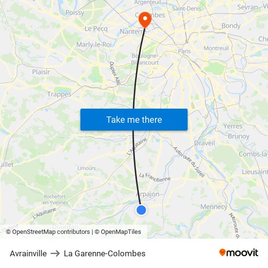 Avrainville to La Garenne-Colombes map
