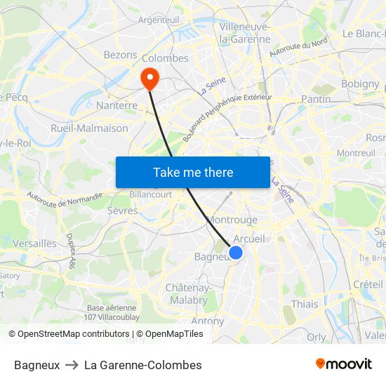 Bagneux to La Garenne-Colombes map