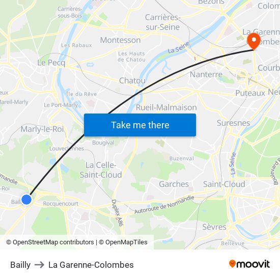 Bailly to La Garenne-Colombes map