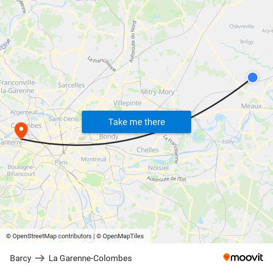 Barcy to La Garenne-Colombes map