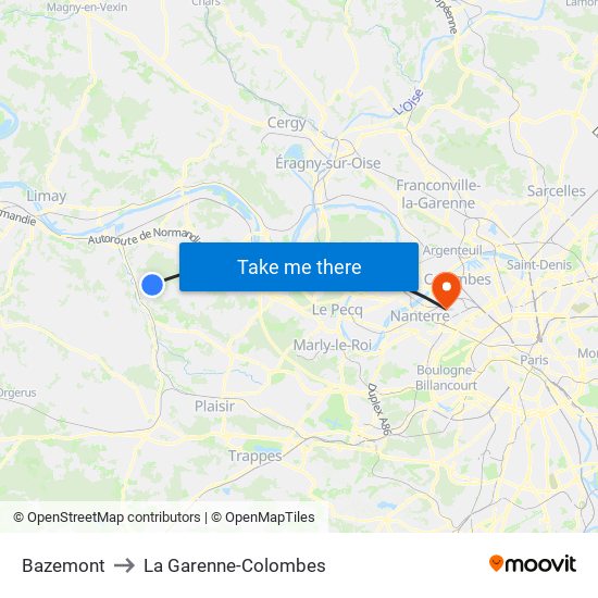 Bazemont to La Garenne-Colombes map