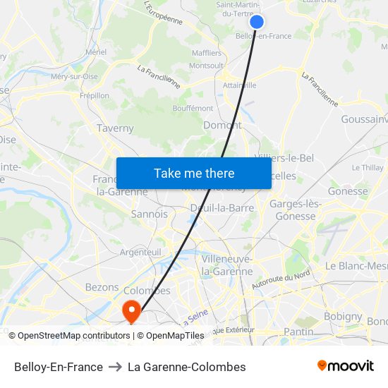 Belloy-En-France to La Garenne-Colombes map