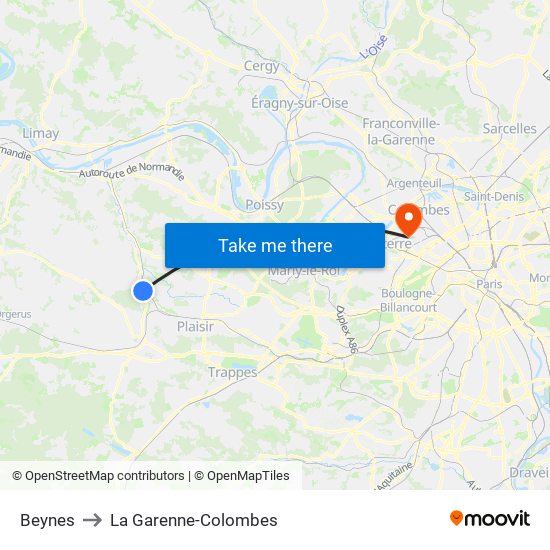 Beynes to La Garenne-Colombes map