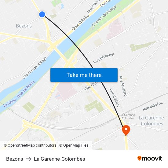 Bezons to La Garenne-Colombes map
