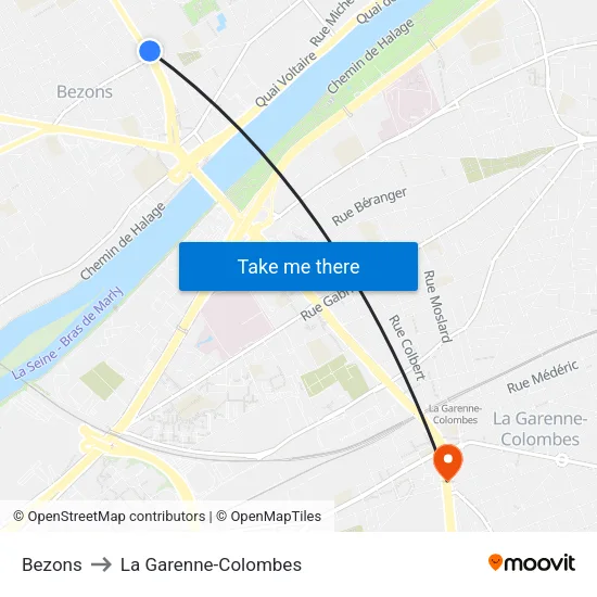 Bezons to La Garenne-Colombes map