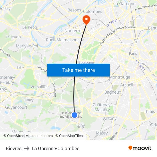 Bievres to La Garenne-Colombes map