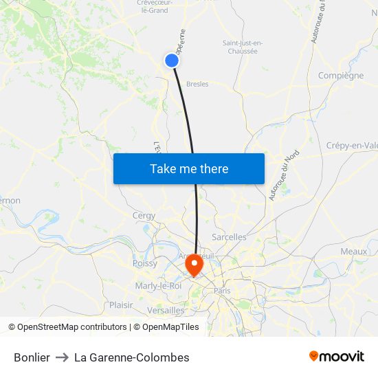 Bonlier to La Garenne-Colombes map