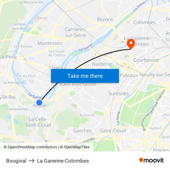 Bougival to La Garenne-Colombes map