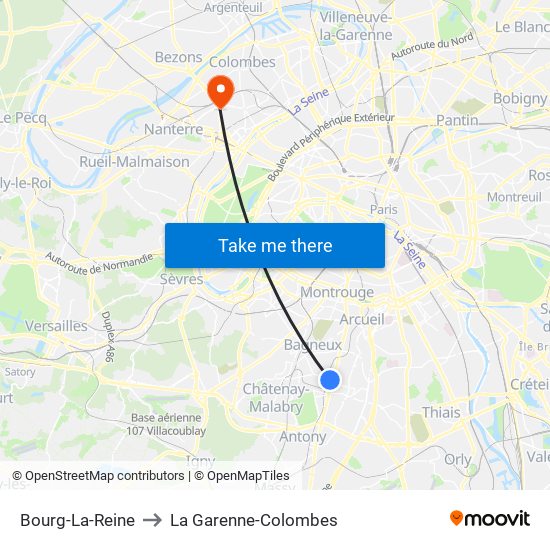 Bourg-La-Reine to La Garenne-Colombes map