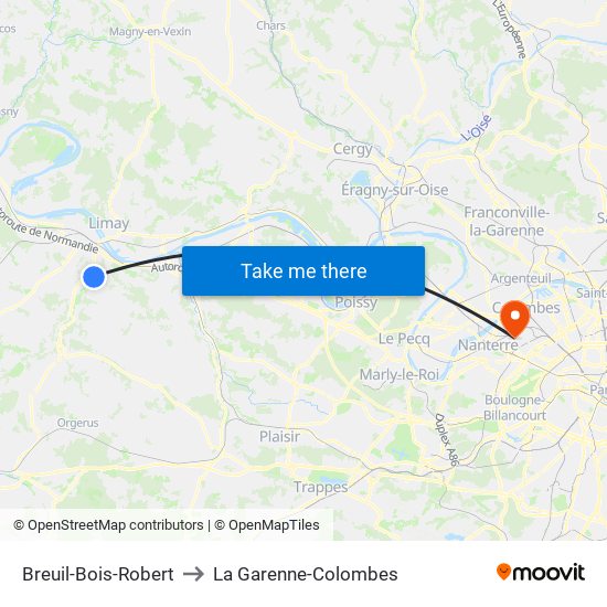 Breuil-Bois-Robert to La Garenne-Colombes map